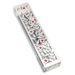 Dorit Judaica Acrylic Mezuzah Case with Laser-Cut Steel Pomegranates a
