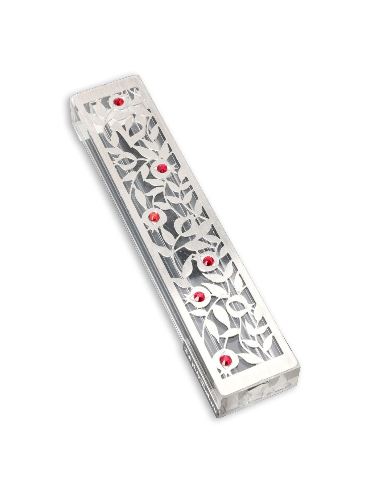 Dorit Judaica Acrylic Mezuzah Case with Laser-Cut Steel Pomegranates a