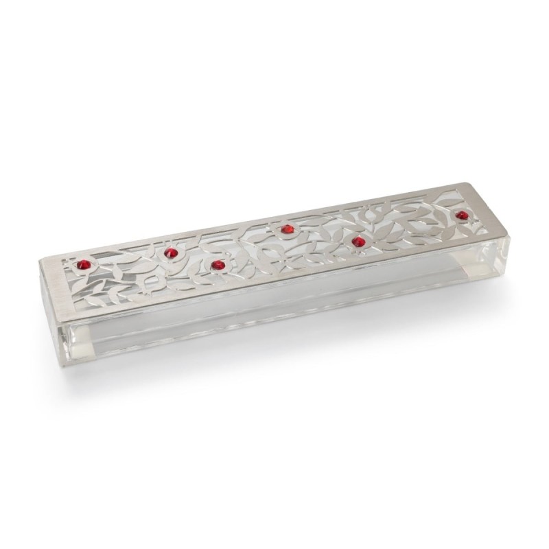 Dorit Judaica Acrylic Mezuzah Case with Laser-Cut Steel Pomegranates a