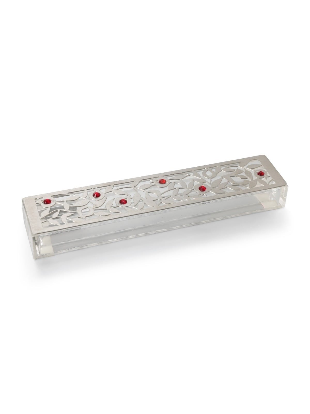 Dorit Judaica Acrylic Mezuzah Case with Laser-Cut Steel Pomegranates a