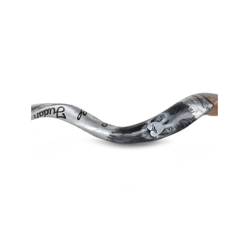 Lion of Judah Hand Painted Kudu Shofar - Silver