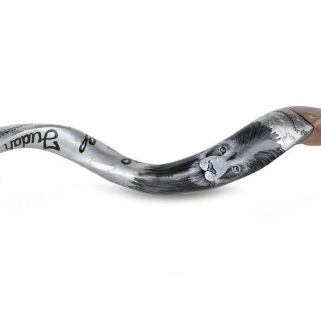 Lion of Judah Hand Painted Kudu Shofar - Silver