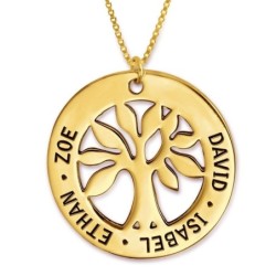 Gold Plated Silver English / Hebrew Name Necklace - Family Tree