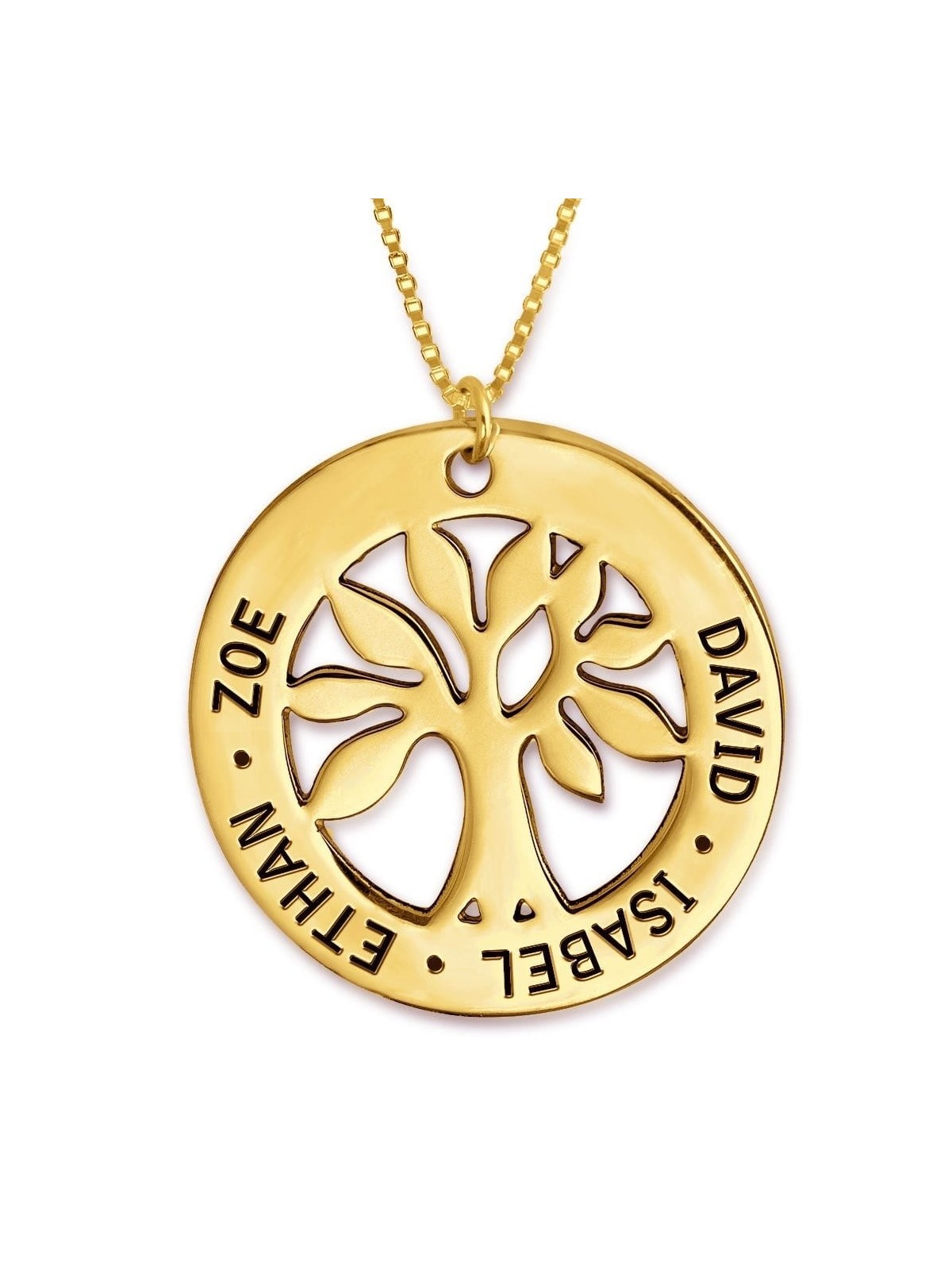 Gold Plated Silver English / Hebrew Name Necklace - Family Tree