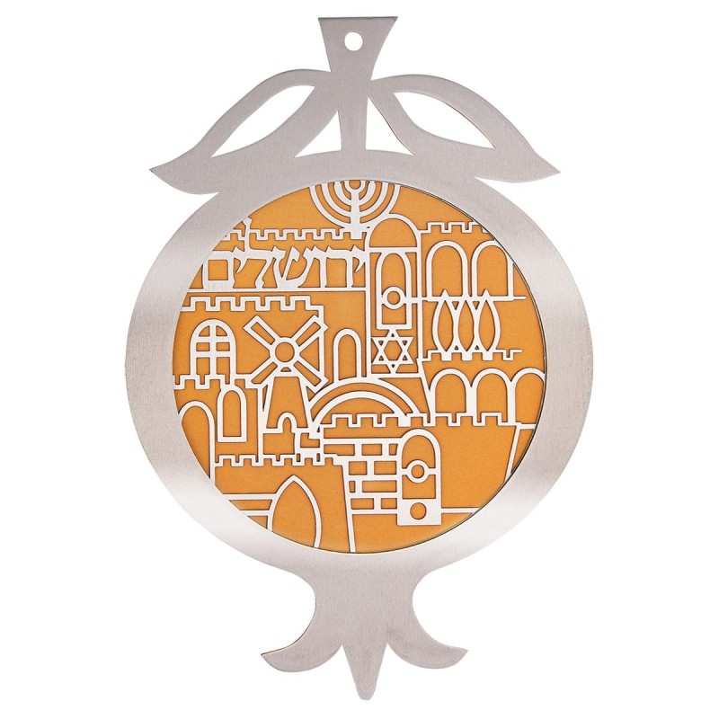 Dorit Judaica Stainless Steel Jerusalem Pomegranate Wall Hanging