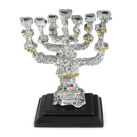Silver-Plated and Gold-Accented Seven-Branched Menorah With Hoshen Des
