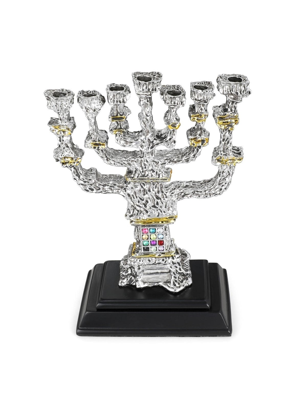 Silver-Plated and Gold-Accented Seven-Branched Menorah With Hoshen Des