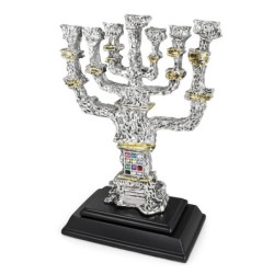 Silver-Plated and Gold-Accented Seven-Branched Menorah With Hoshen Des