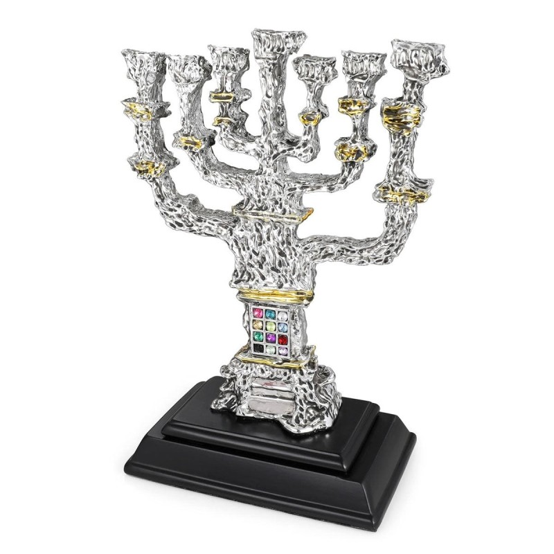 Silver-Plated and Gold-Accented Seven-Branched Menorah With Hoshen Des