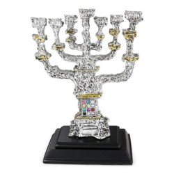 Silver-Plated and Gold-Accented Seven-Branched Menorah With Hoshen Des