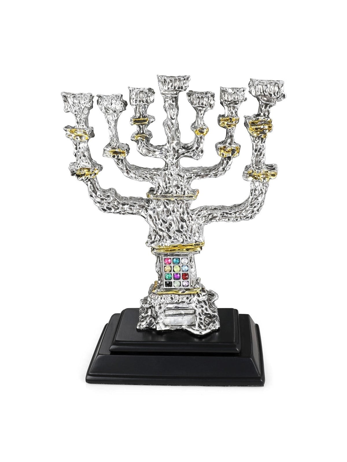 Silver-Plated and Gold-Accented Seven-Branched Menorah With Hoshen Des