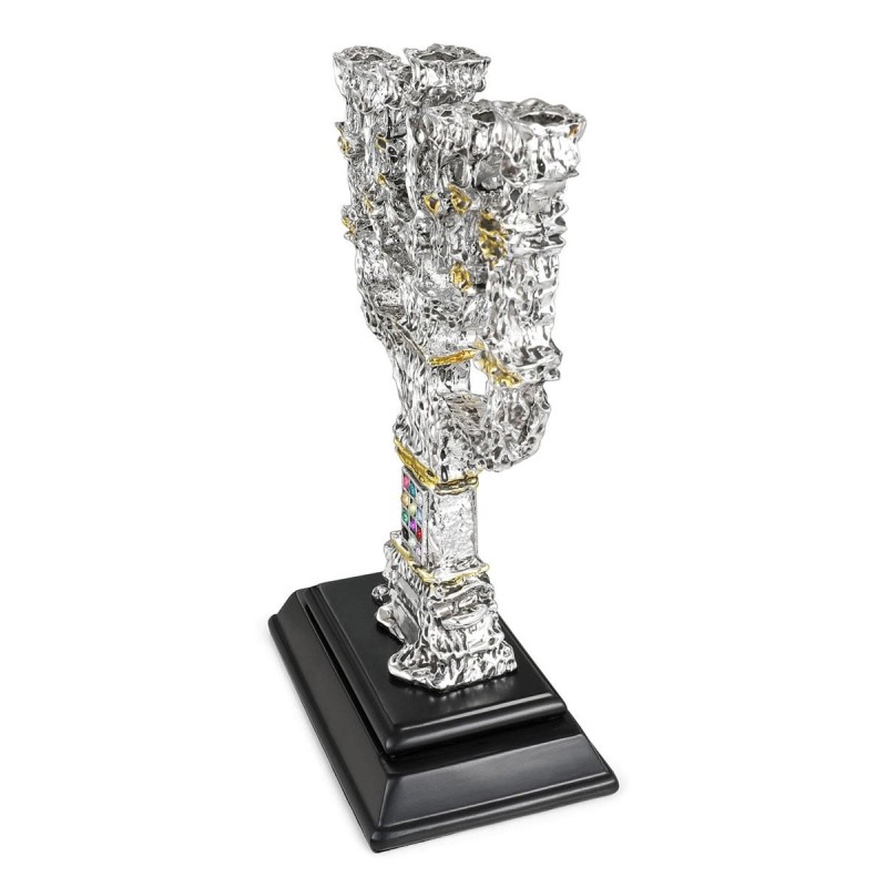 Silver-Plated and Gold-Accented Seven-Branched Menorah With Hoshen Des