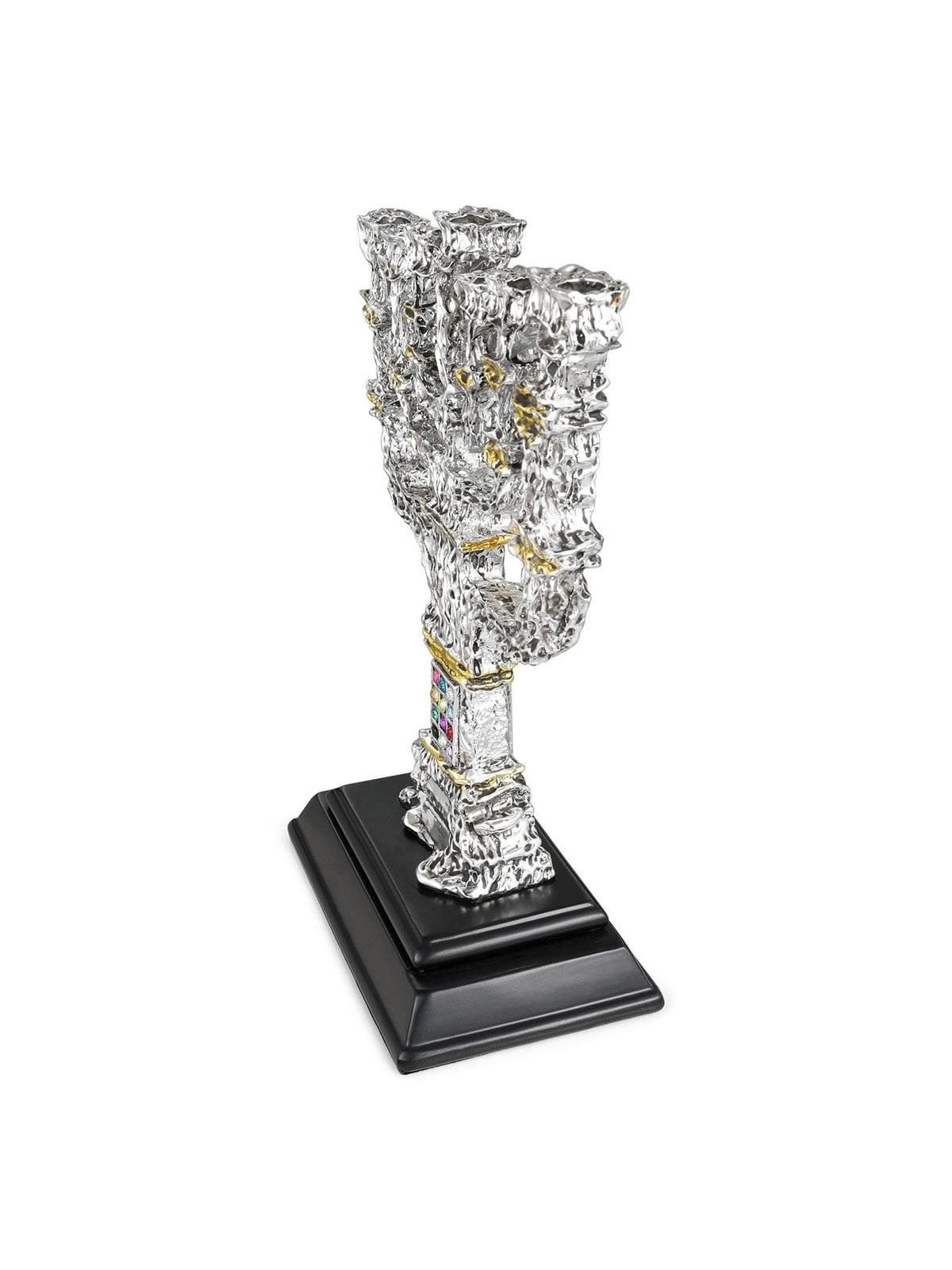 Silver-Plated and Gold-Accented Seven-Branched Menorah With Hoshen Des