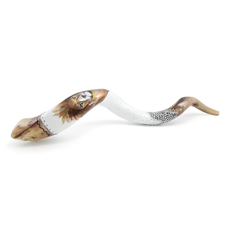 Lion of Judah Hand Painted Kudu Shofar - White