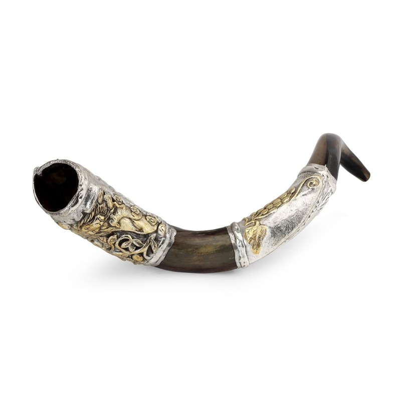Silver-Plated 'Lion and Lamb' Kudu Shofar By Barsheshet-Ribak