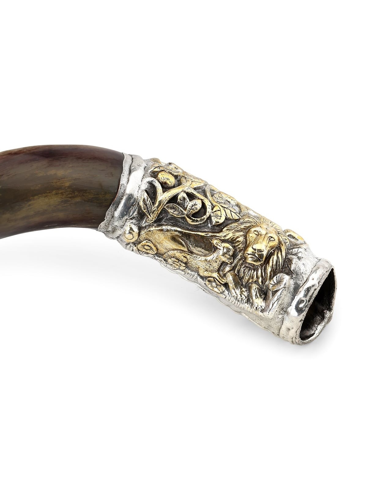 Silver-Plated 'Lion and Lamb' Kudu Shofar By Barsheshet-Ribak