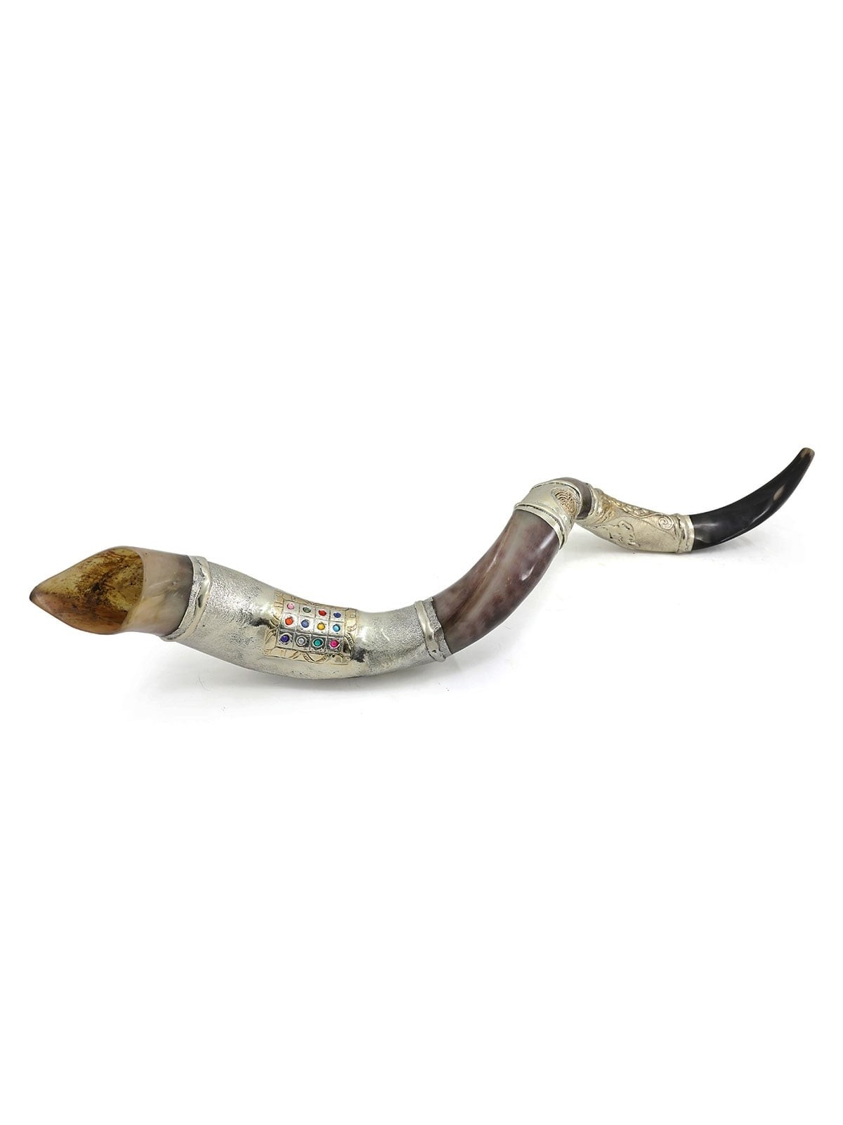 Sterling Silver Plated Yemenite Kudu Shofar - Hoshen and Menorah (Choi