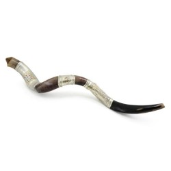 Sterling Silver Plated Yemenite Kudu Shofar - Hoshen and Menorah (Choi