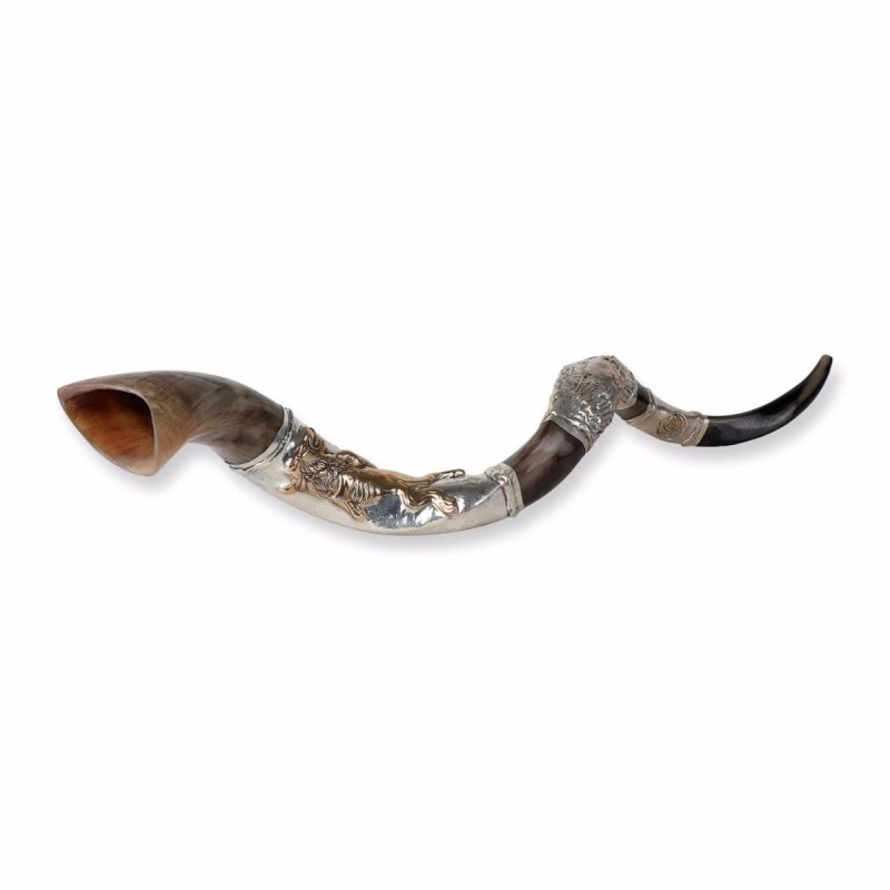 Sterling Silver Plated Yemenite Kudu Shofar - Lion of Judah (Choice of