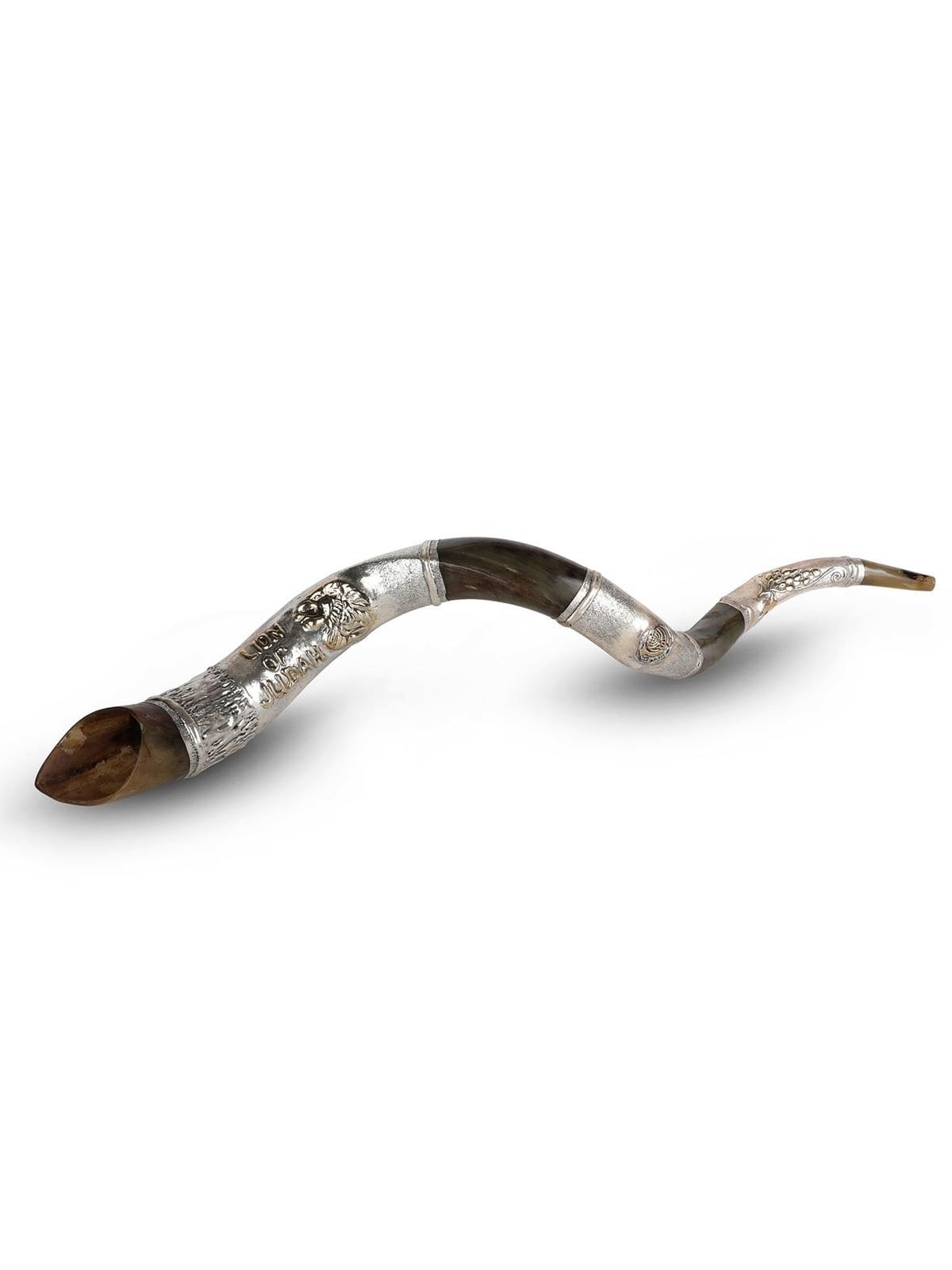 Silver-Plated Yemenite Kudu Shofar - Lion of Judah (Choice of Sizes)