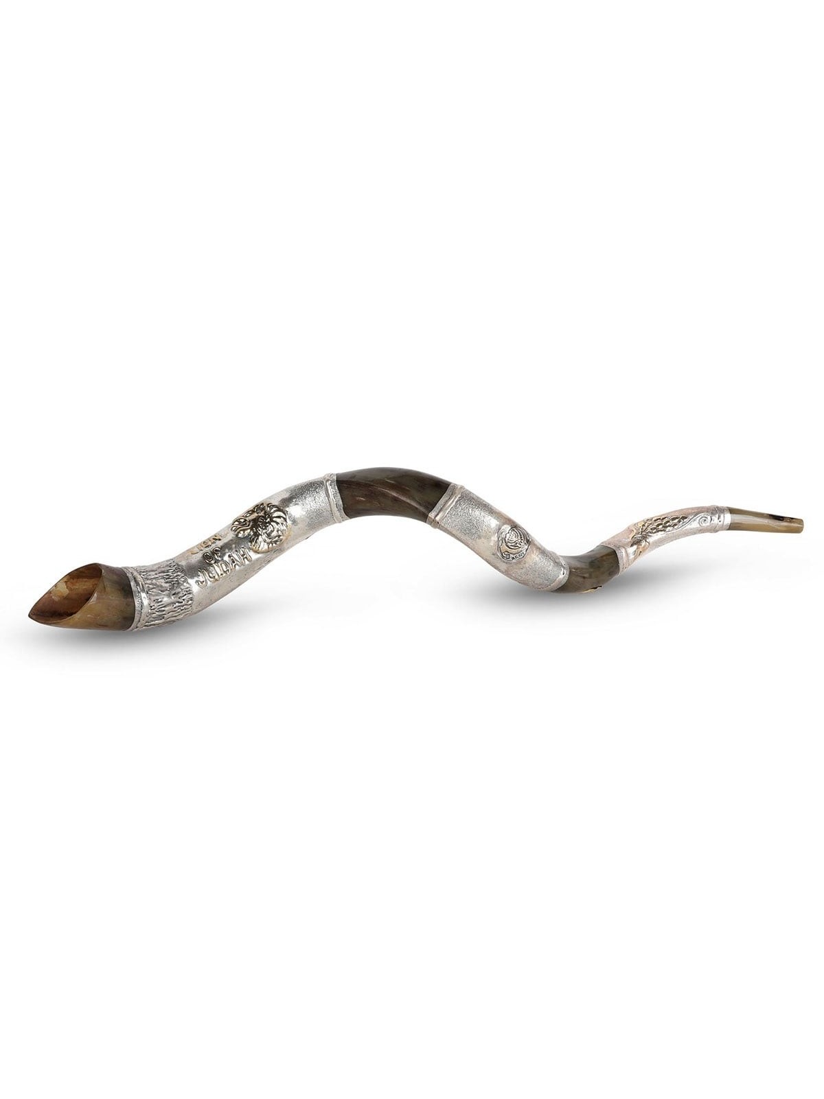 Silver-Plated Yemenite Kudu Shofar - Lion of Judah (Choice of Sizes)