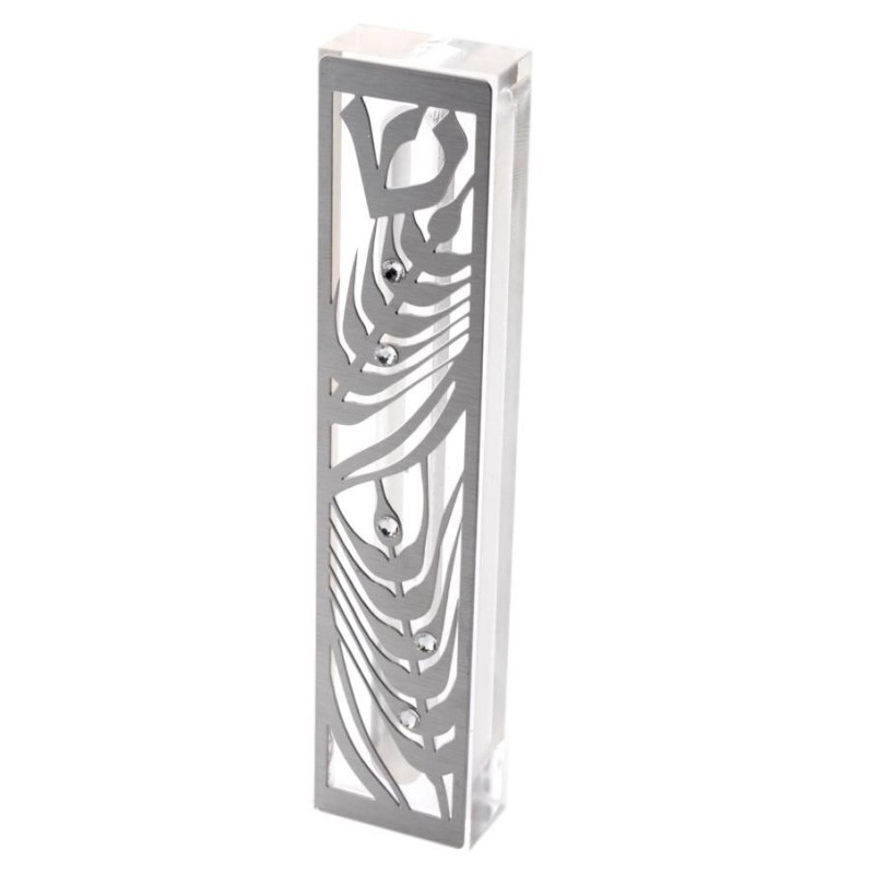 Dorit Judaica Acrylic Mezuzah Case with Laser-Cut Steel and Swarovski