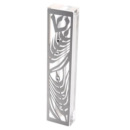 Dorit Judaica Acrylic Mezuzah Case with Laser-Cut Steel and Swarovski