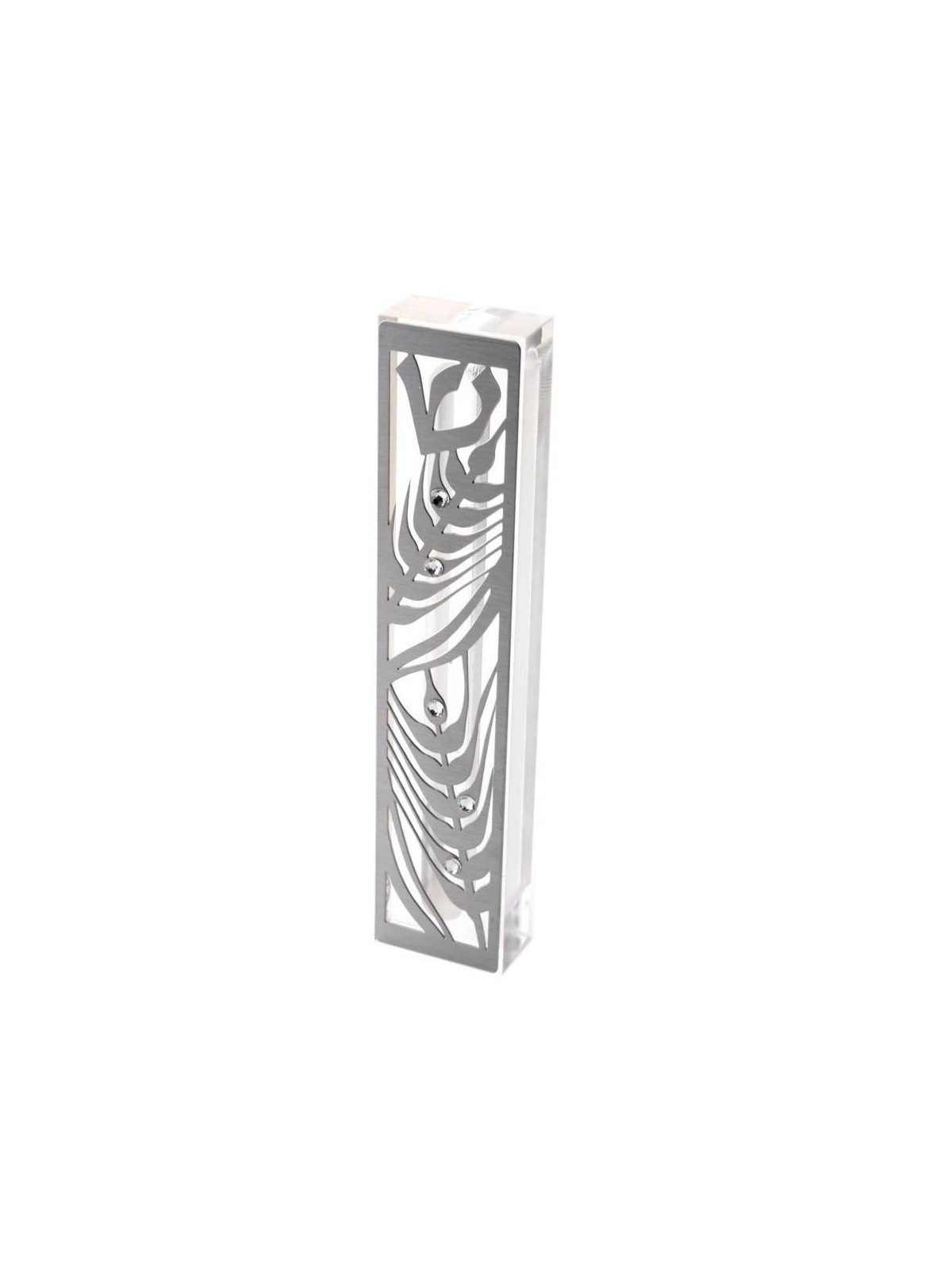 Dorit Judaica Acrylic Mezuzah Case with Laser-Cut Steel and Swarovski