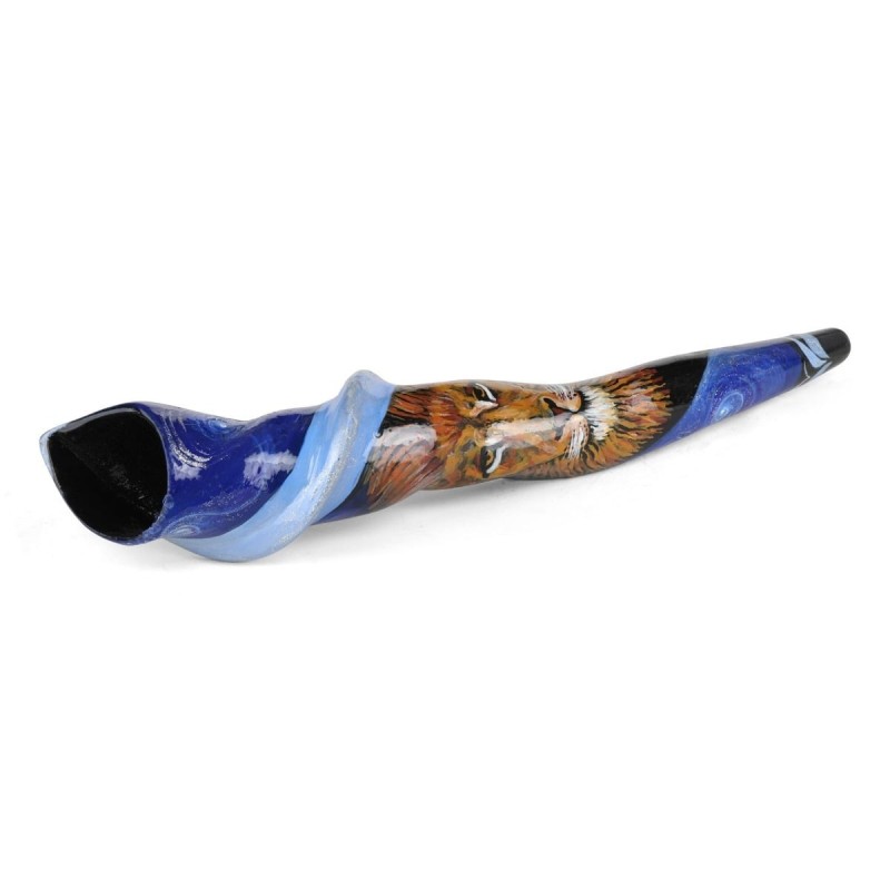 Hand Painted Blue Night Sky Lion of Judah Shofar
