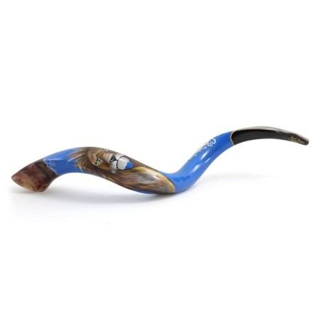 Lion of Judah and Jerusalem Hand Painted Kudu Shofar - Blue