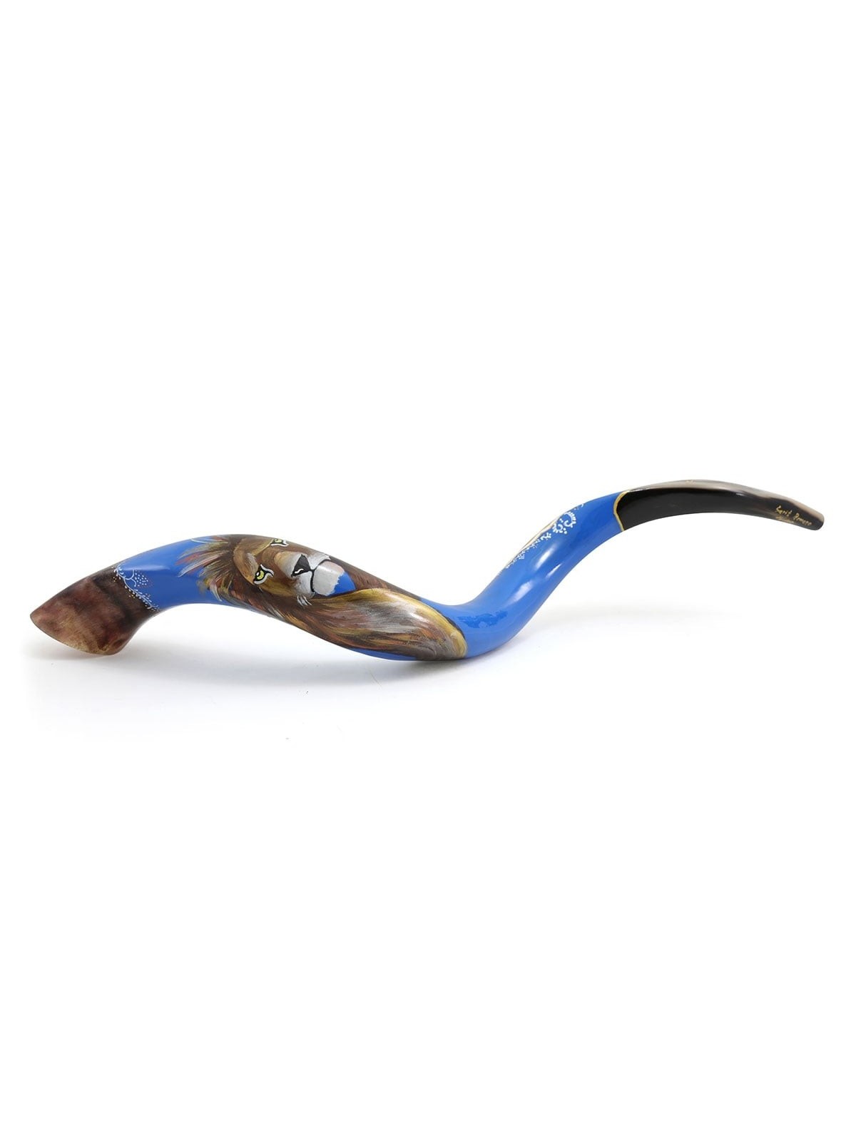 Lion of Judah and Jerusalem Hand Painted Kudu Shofar - Blue