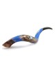 Lion of Judah and Jerusalem Hand Painted Kudu Shofar - Blue