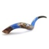 Lion of Judah and Jerusalem Hand Painted Kudu Shofar - Blue