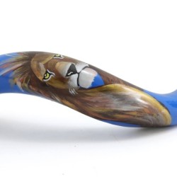Lion of Judah and Jerusalem Hand Painted Kudu Shofar - Blue