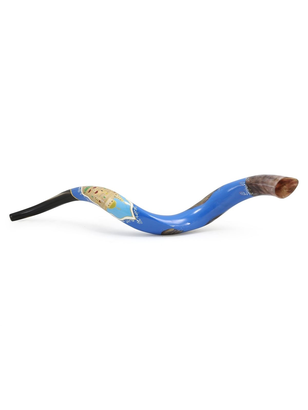Lion of Judah and Jerusalem Hand Painted Kudu Shofar - Blue
