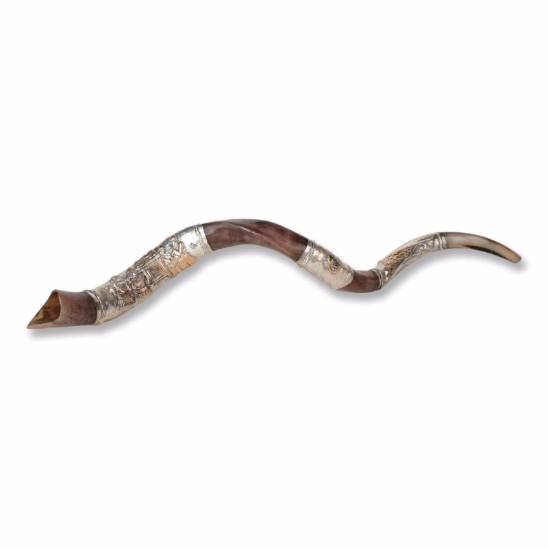 Sterling Silver Plated Yemenite Kudu Shofar - Ark of the Covenant (Cho