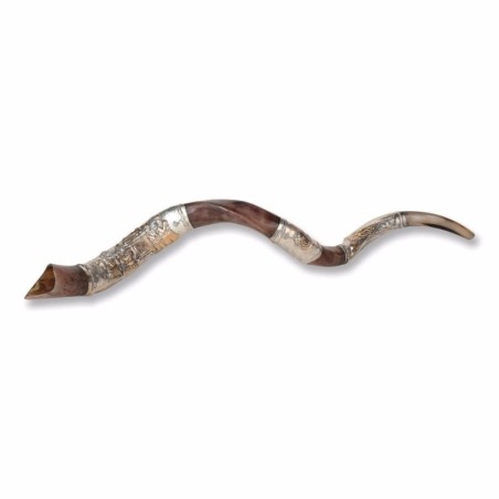 Sterling Silver Plated Yemenite Kudu Shofar - Ark of the Covenant (Cho