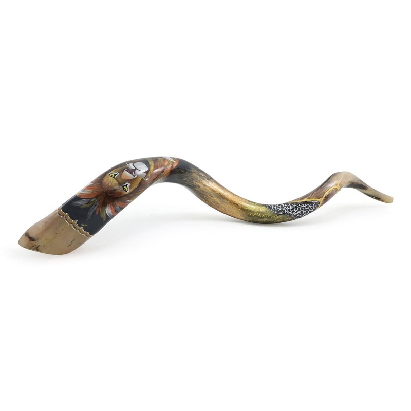 Lion of Judah Hand Painted Kudu Shofar - Black and Gold