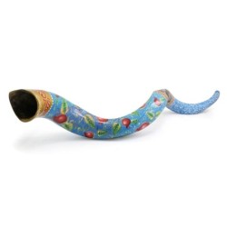 Pomegranates Jerusalem Hand Painted Kudu Shofar - Blue