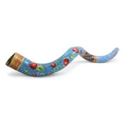 Pomegranates Jerusalem Hand Painted Kudu Shofar - Blue