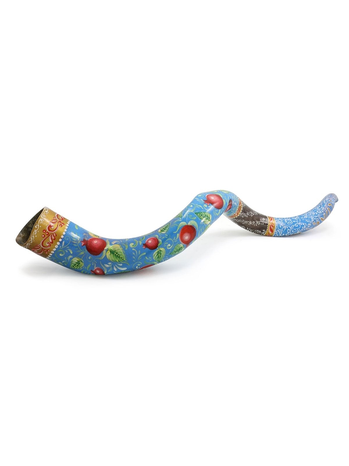 Pomegranates Jerusalem Hand Painted Kudu Shofar - Blue
