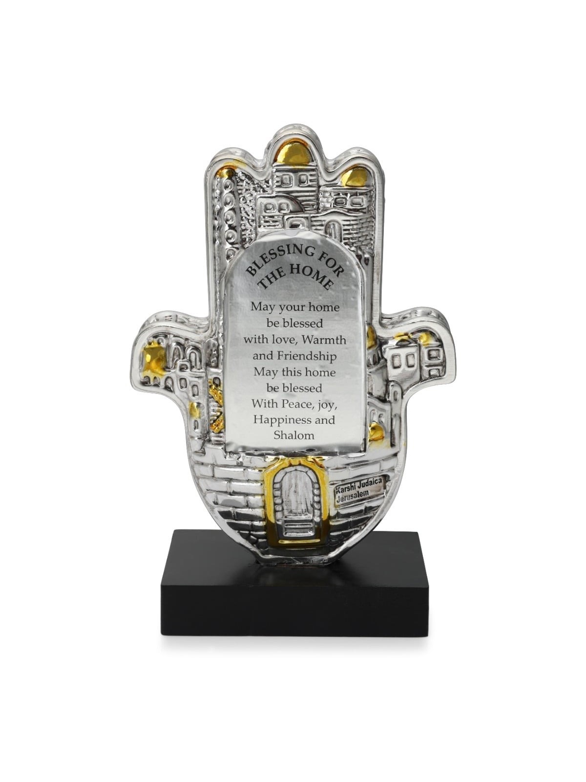Silver Jerusalem Hamsa House Blessing (Hebrew, English or Spanish)
