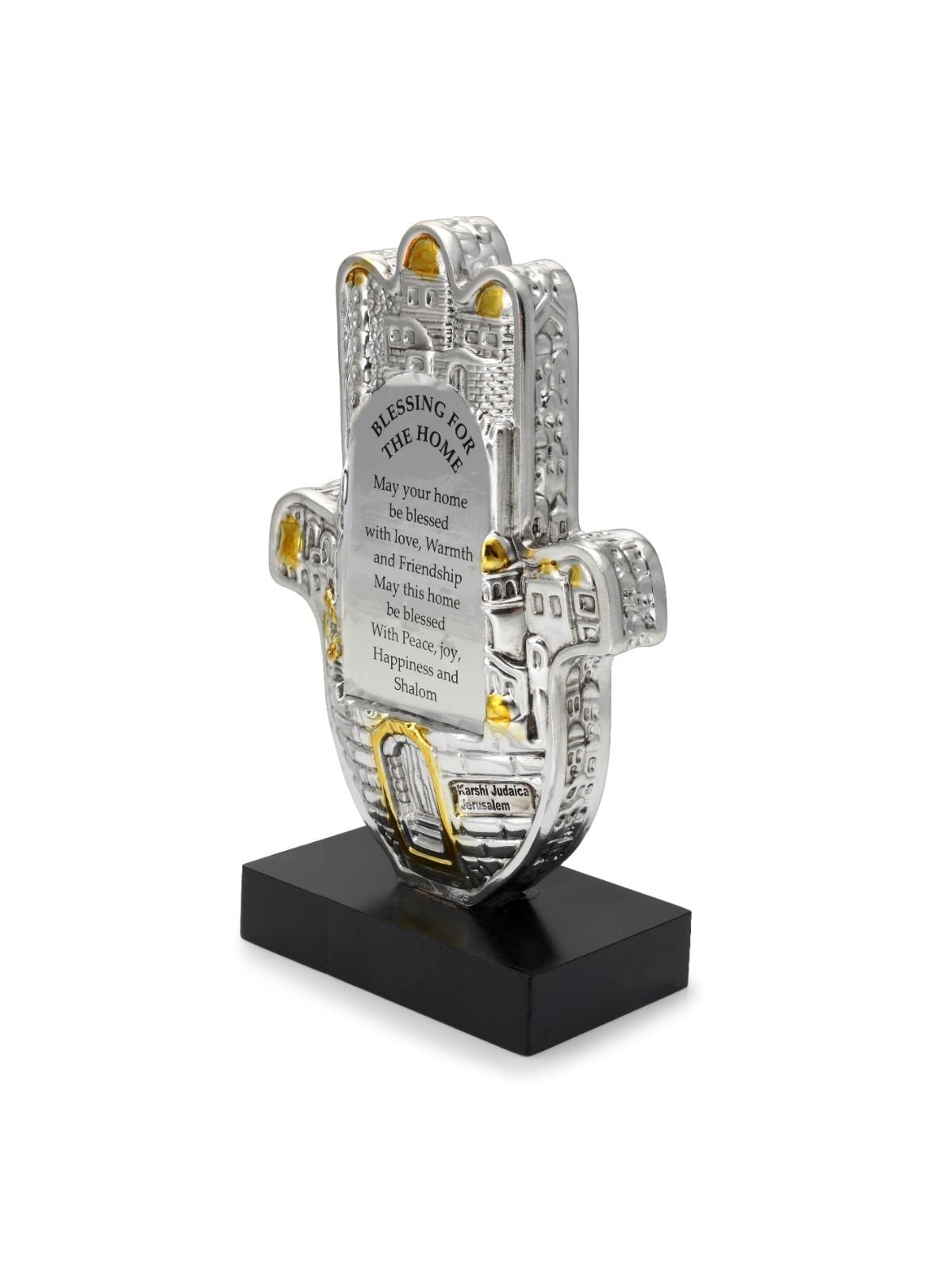 Silver Jerusalem Hamsa House Blessing (Hebrew, English or Spanish)