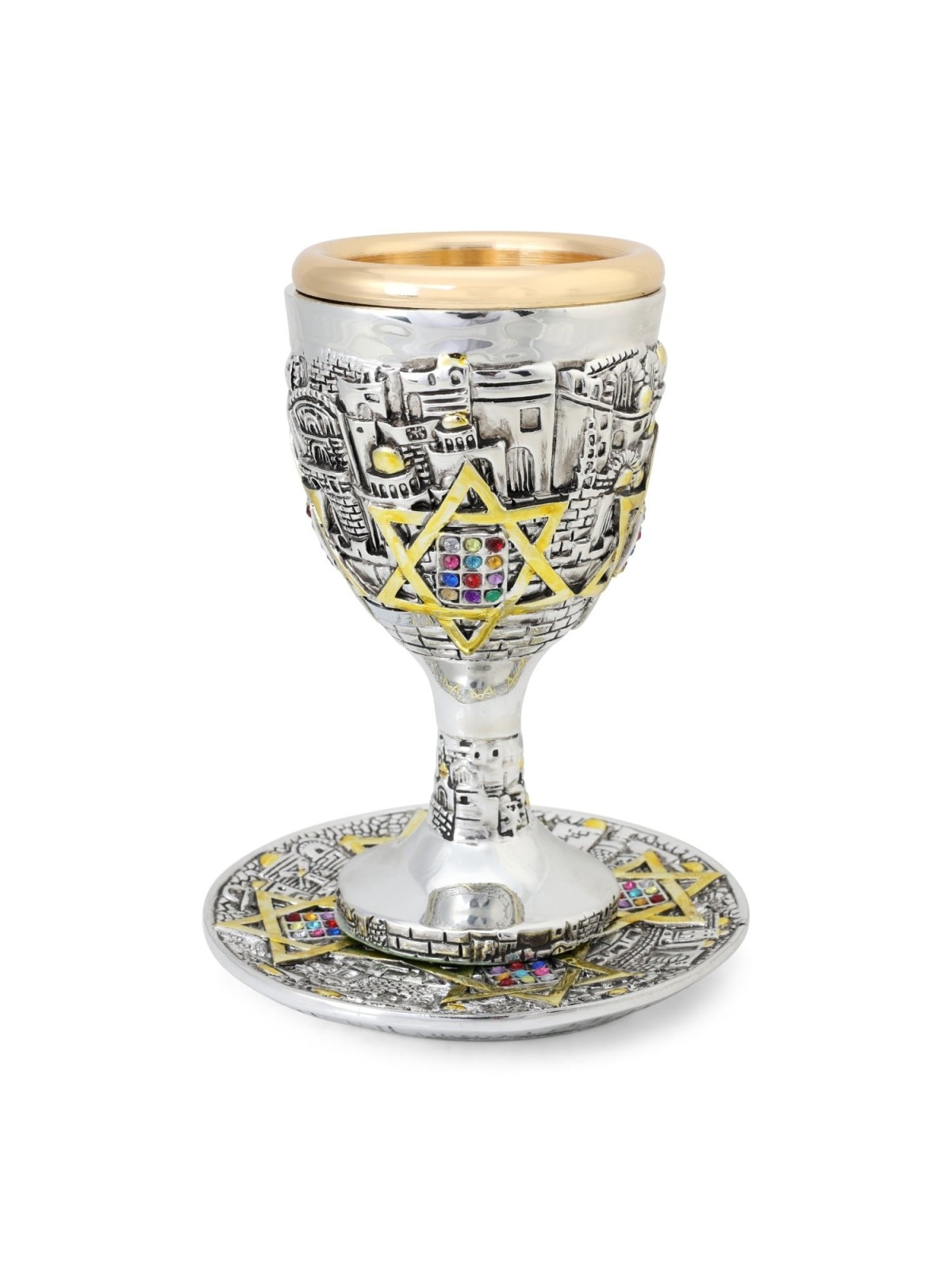 Silver-Plated Jerusalem Star of David & Hoshen Kiddush Cup