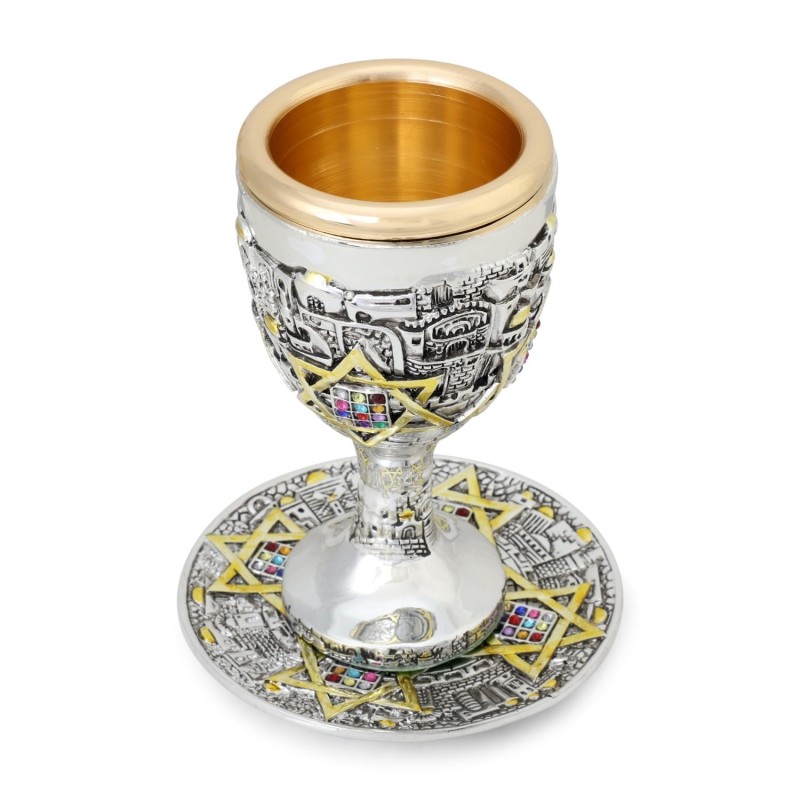 Étoile de David de Jérusalem plaquée argent et coupe Hoshen Kiddush