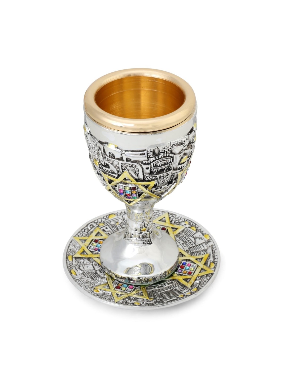Étoile de David de Jérusalem plaquée argent et coupe Hoshen Kiddush