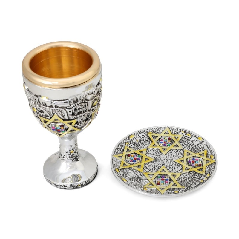 Étoile de David de Jérusalem plaquée argent et coupe Hoshen Kiddush