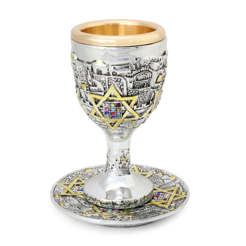 Étoile de David de Jérusalem plaquée argent et coupe Hoshen Kiddush