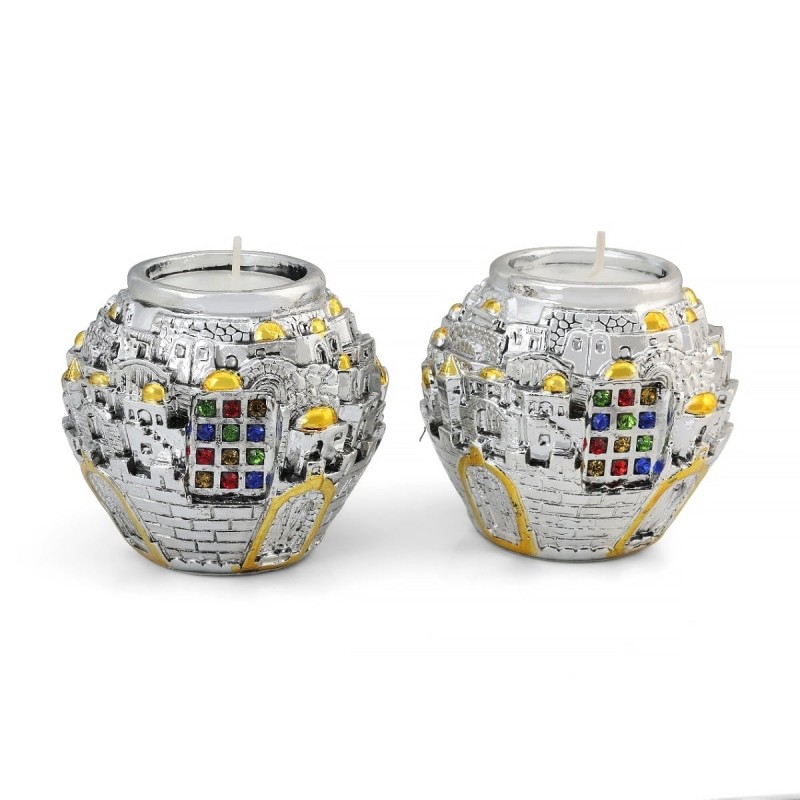 Jerusalem Ball Silver Candlesticks - Hoshen