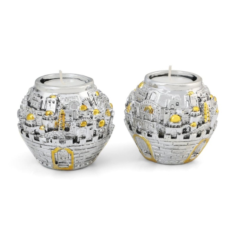 Jerusalem Ball Silver Candlesticks - Hoshen